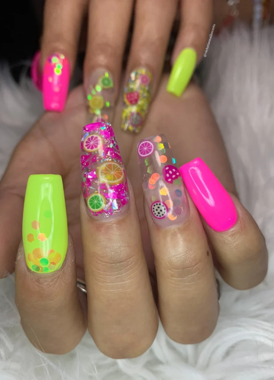Day 237: Neon Fruit Salad Nail Art