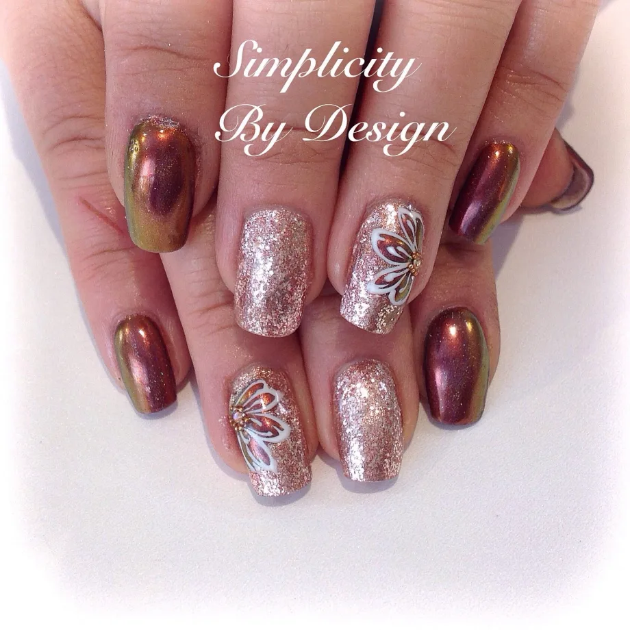 Day 250: Fall Flowers and Crystals Nail Art