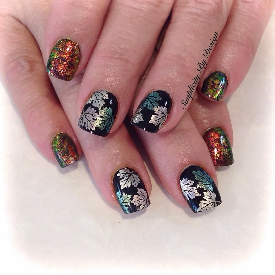 Day 252: Autumn Leaves and Flowers Nail Art