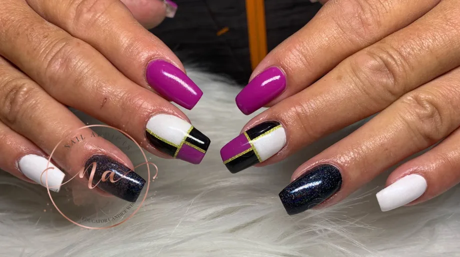 Day 255: Glitter and Color Block Nail Art