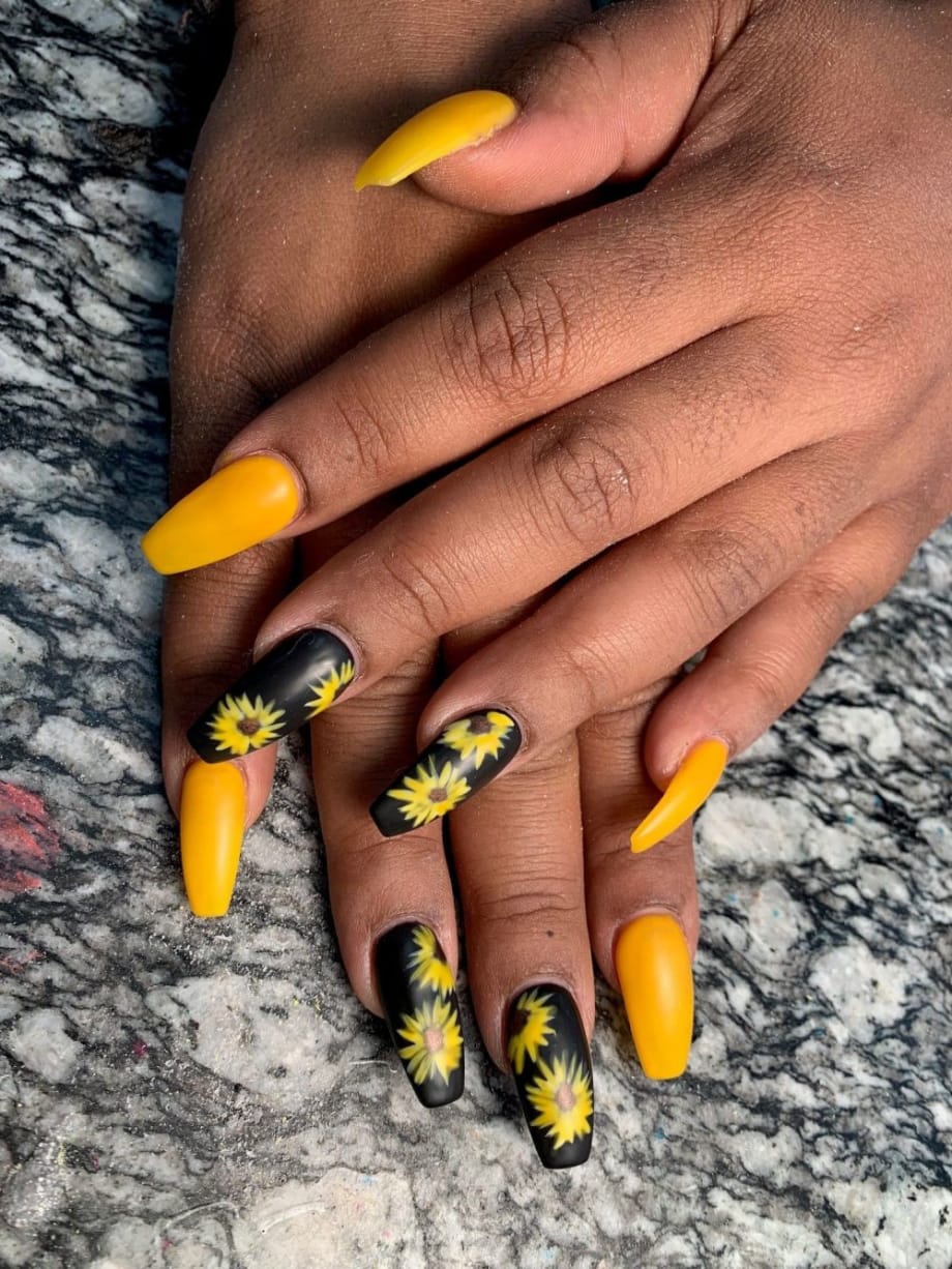 Day 260: Sunflower and Neon Nail Art