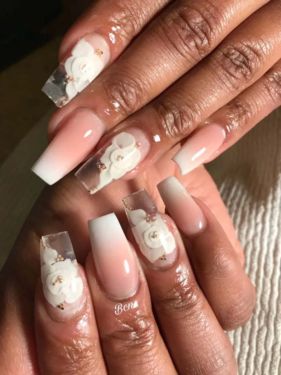 Day 271: Baby Boomer Flower and Ombre Nail Art