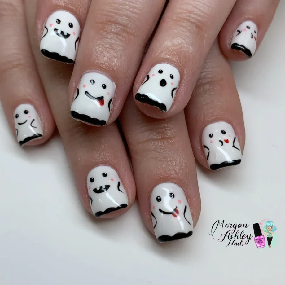 Day 291: Cute Ghost and Pumpkin Nail Art