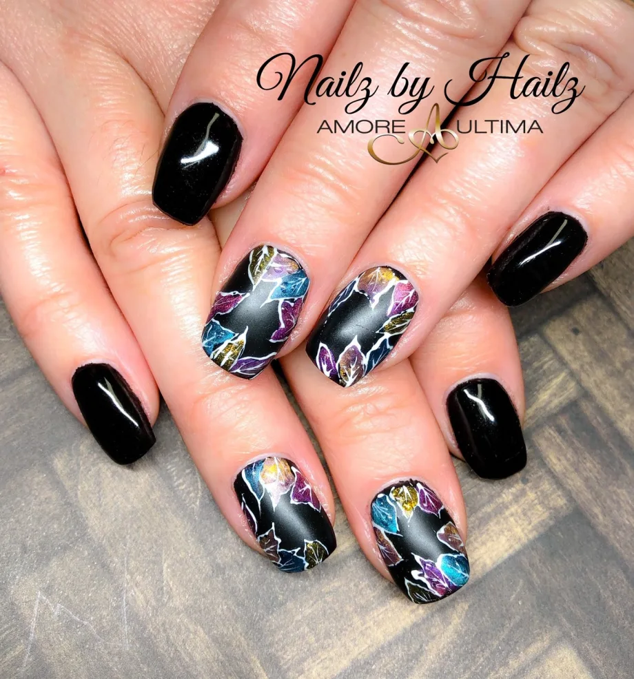 Day 297: Fall Leaves and Faces Nail Art