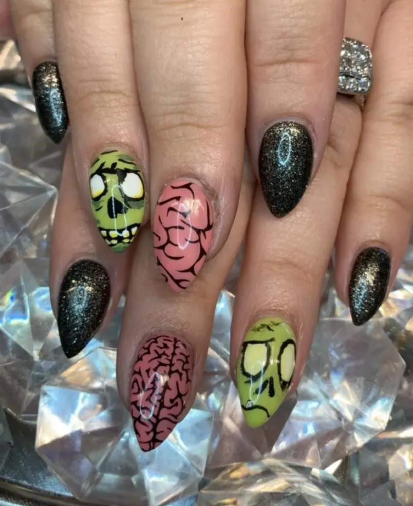 Day 300: Zombies and Brains Nail Art