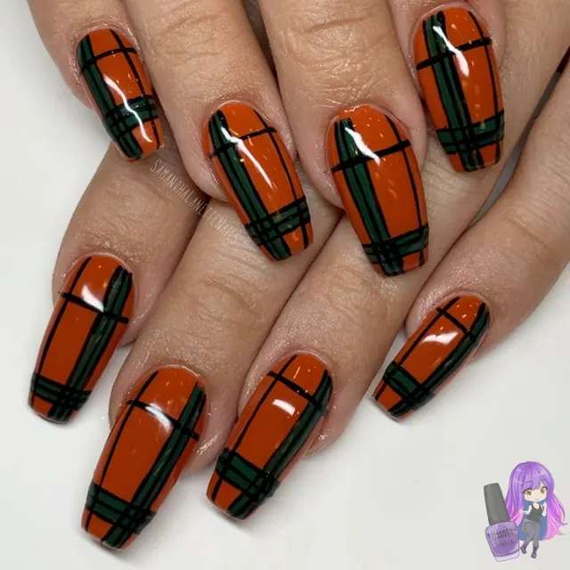 Day 308: Orange Plaid Nail Art