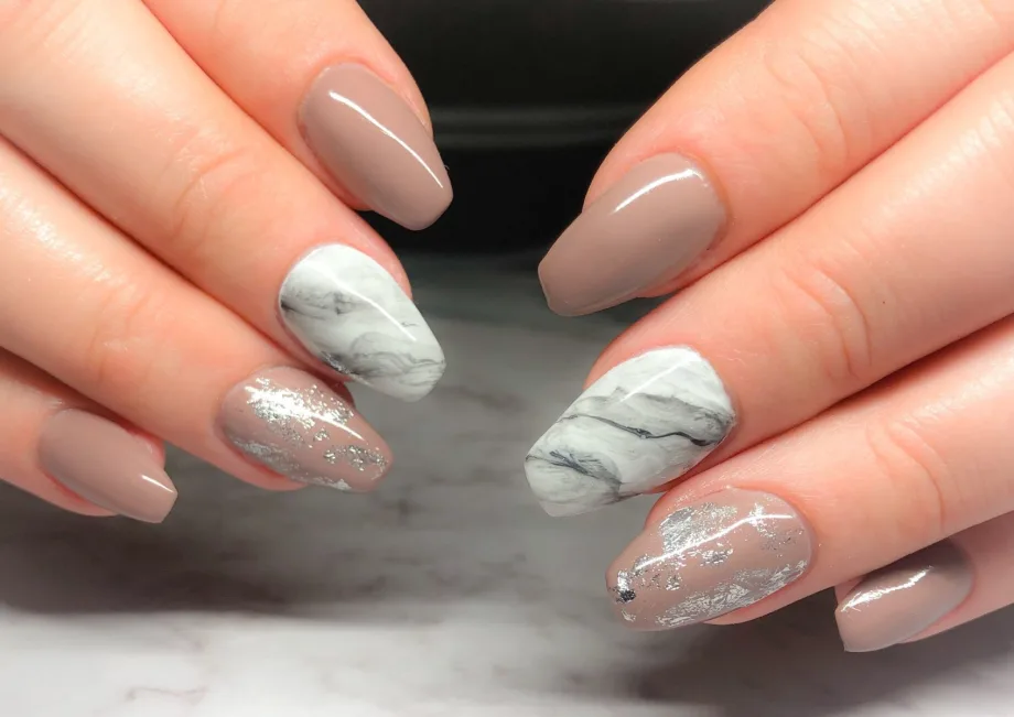 Day 320: Marble and Floral Nail Art