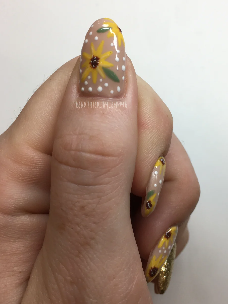 Day 321: Sunflowers and Vines Nail Art