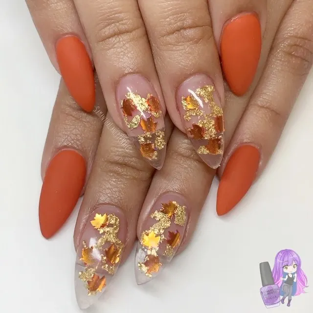 Day 323: Gold Leaves Nail Art