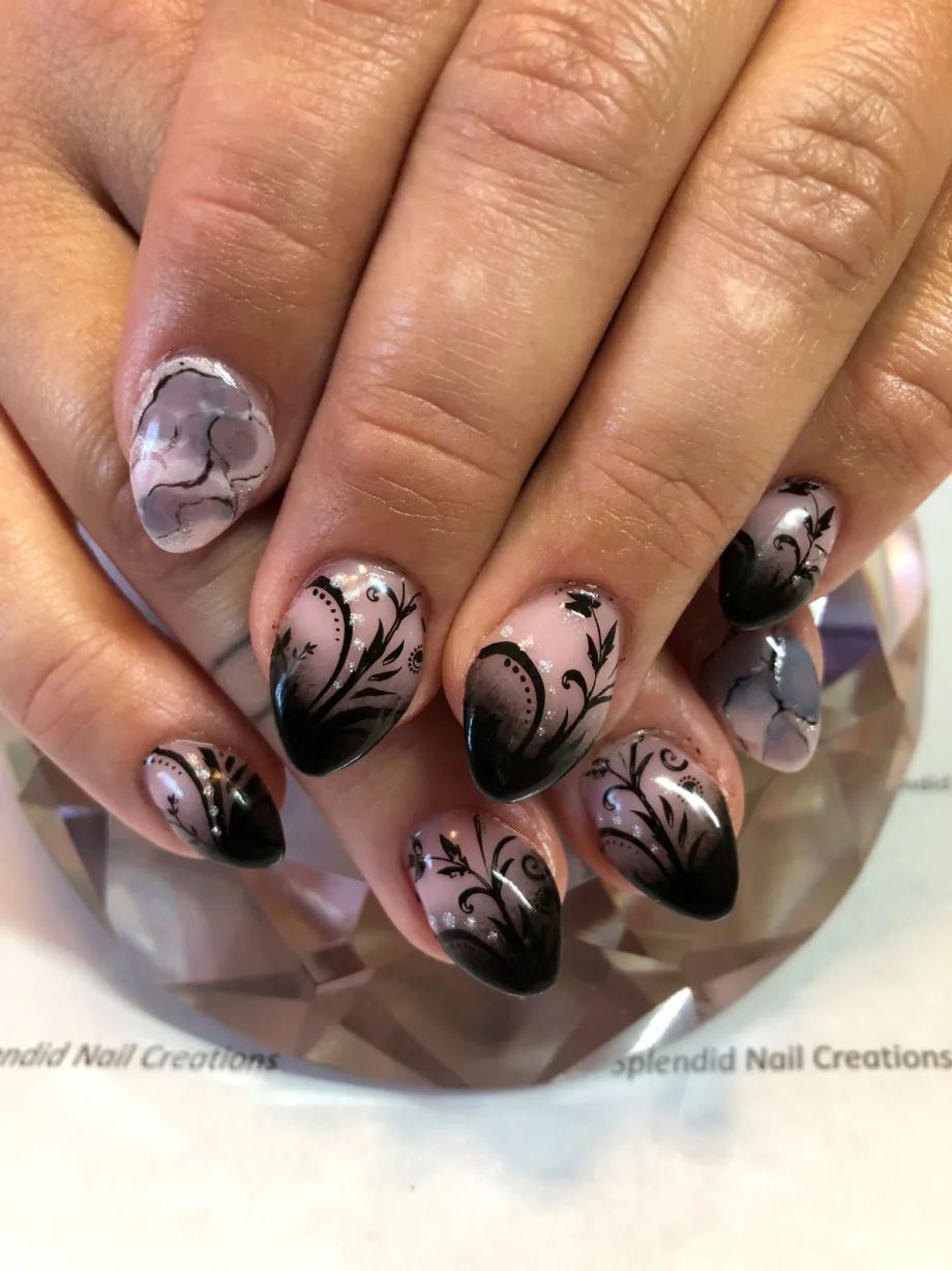 Day 324: Marble and Floral Fade Nail Art