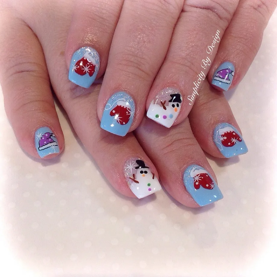 Day 338: Cute Snowman and Mitten Nail Art