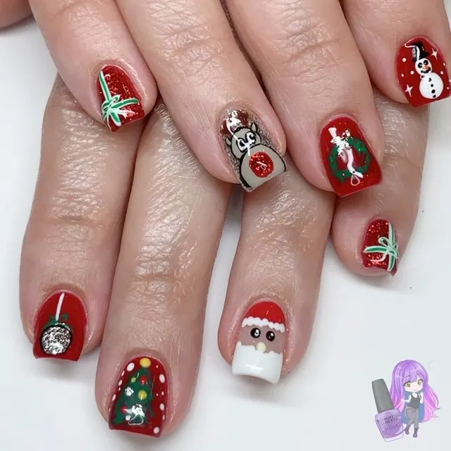 Day 350: Rudolph and Wreath Nail Art