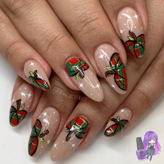 Day 358: Pumpkin Plaid Nail Art