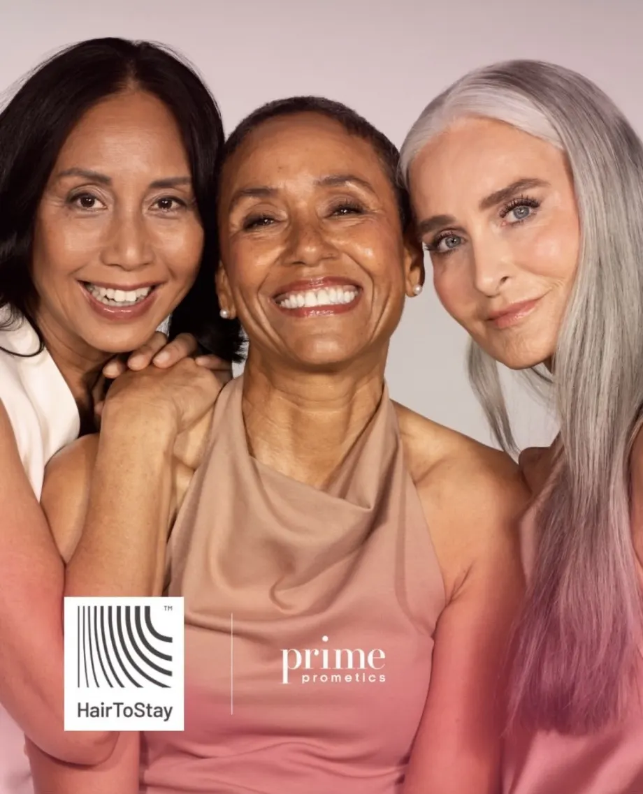 Three women over 50 exhibit beautiful skin and smile for the camera.