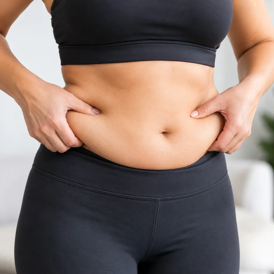 Woman pinching her belly fat