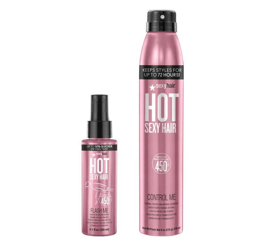 PRODUCT SPOTLIGHT: HOT Sexy Hair Flash Me Quickie Blow Dry Spray and Control Me Thermal Protection Working Hairspray