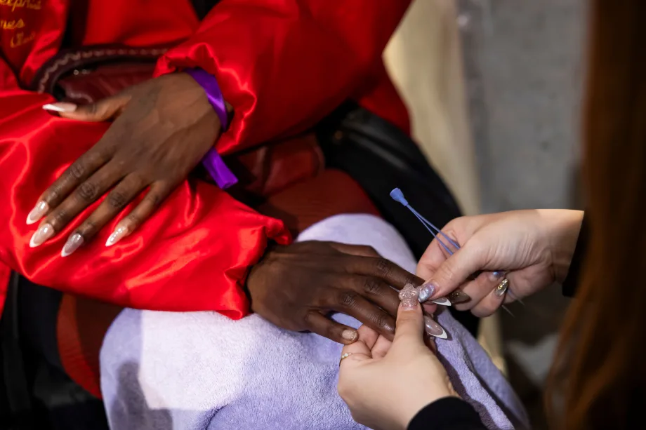 A manicure taking place.