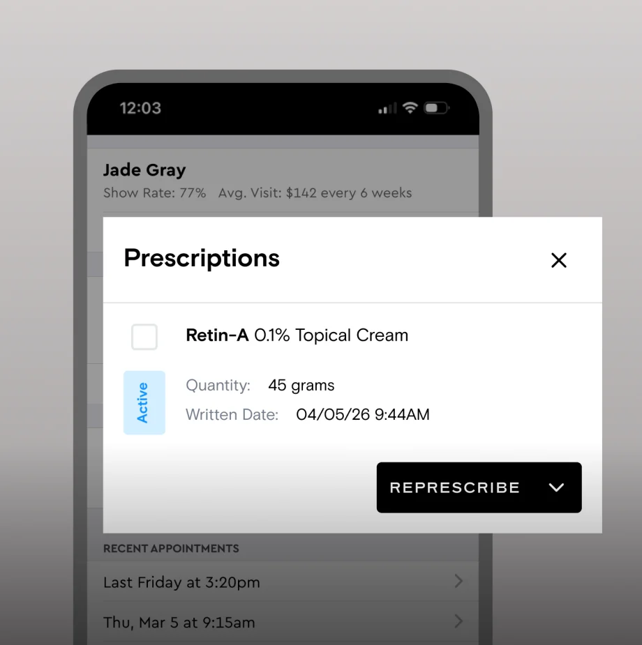 A screen capture of Boulevard's new ePrescribe feature.