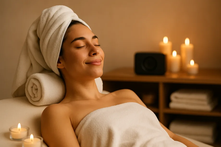 A woman relaxing in a spa.