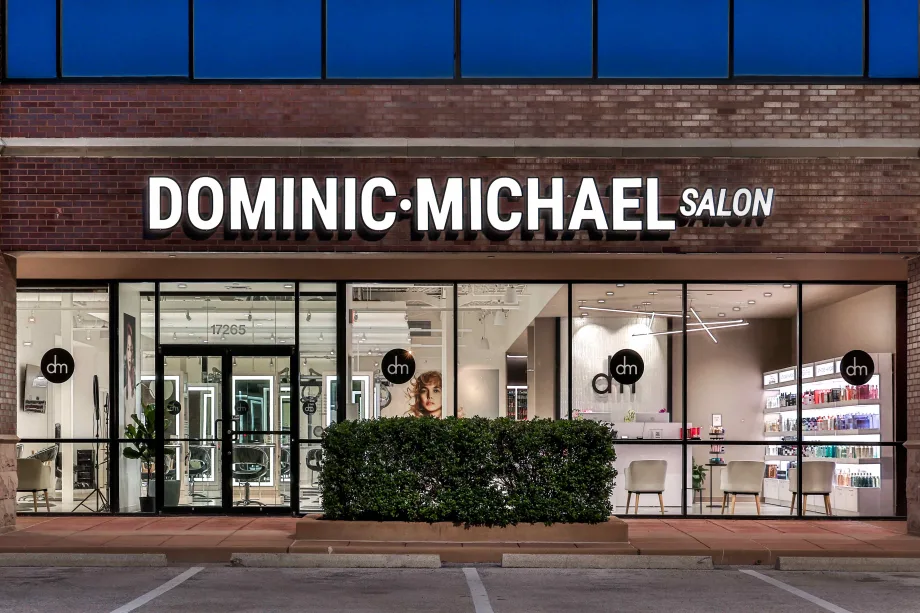 Storefront of Dominic Michael at night