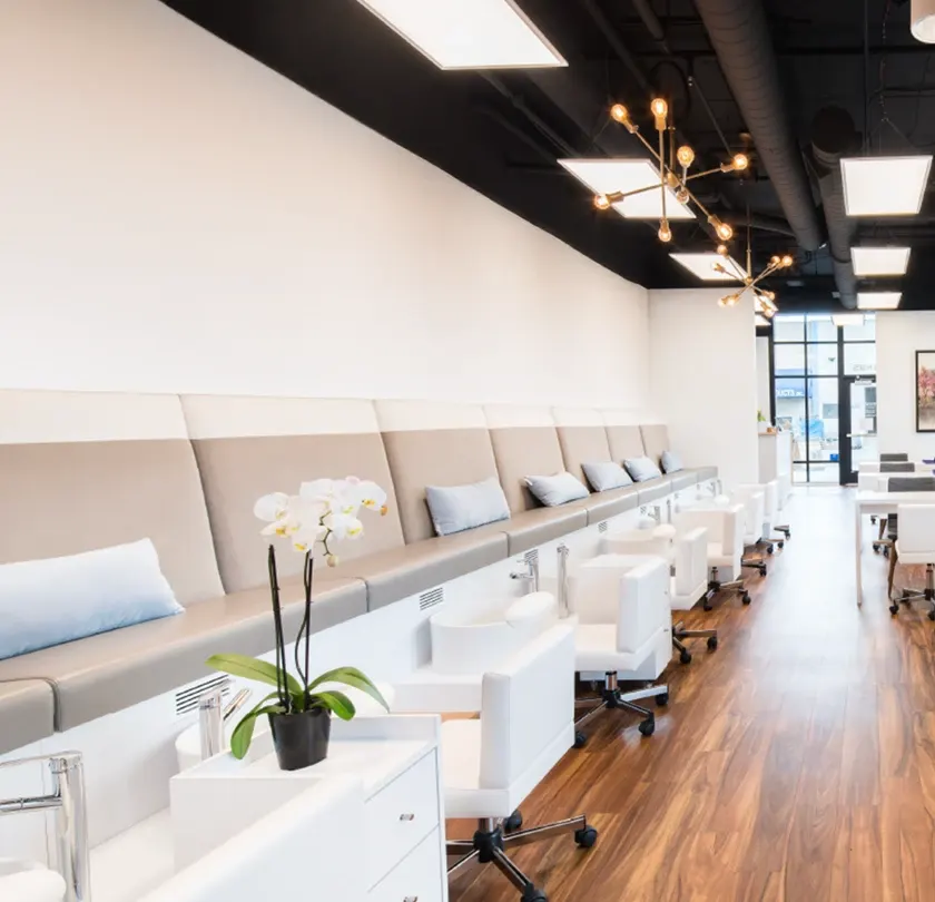 Inside a Frenchie's nail salon.