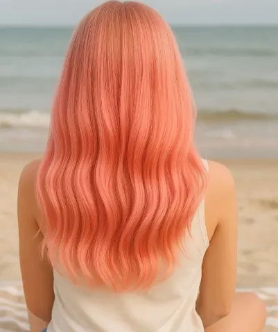A woman with pink hair.  An AI created image.