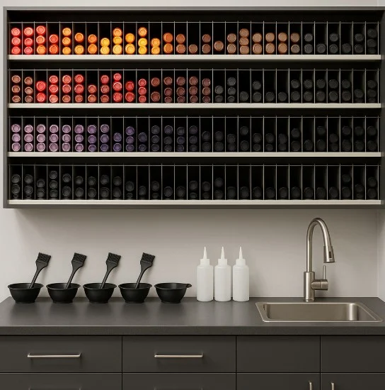 A hair color bar in a salon