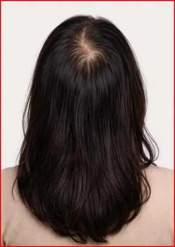 The back image of a head, showing thinning patches on the scalp.