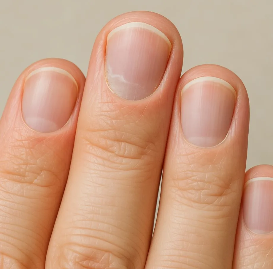 Example of nail separation or onycholysis in client.