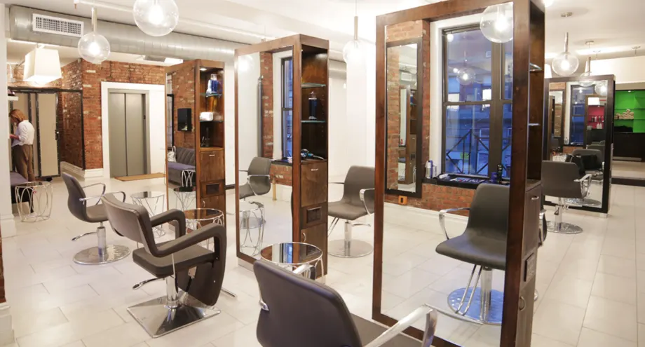 A row of styling stations at JBW Jeffrey Ching Salon