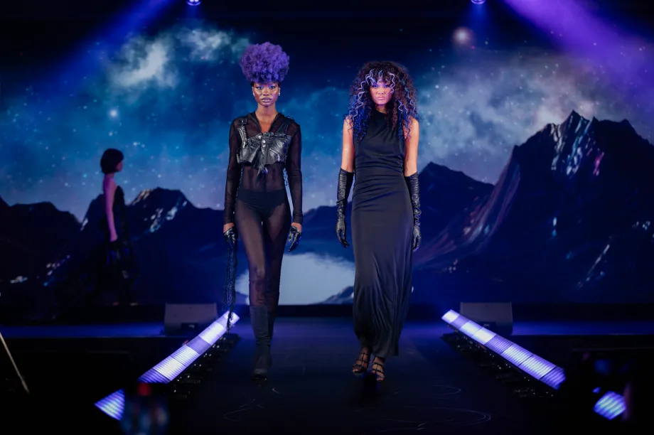 Two models on a runway.