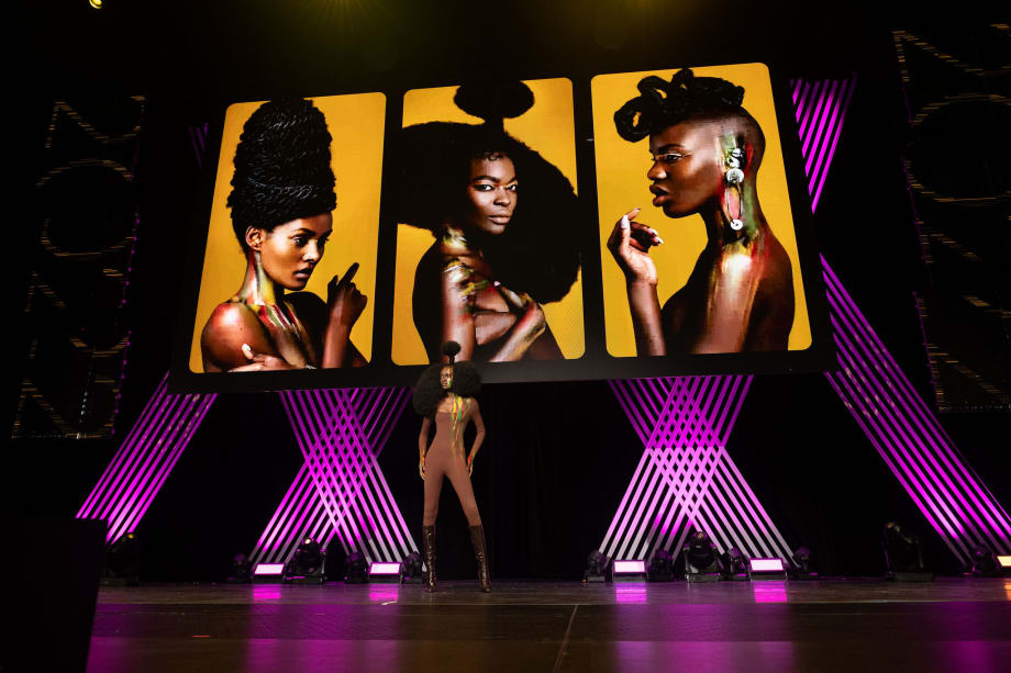 A model on a stage.