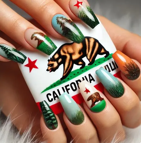 Nails with the California flag