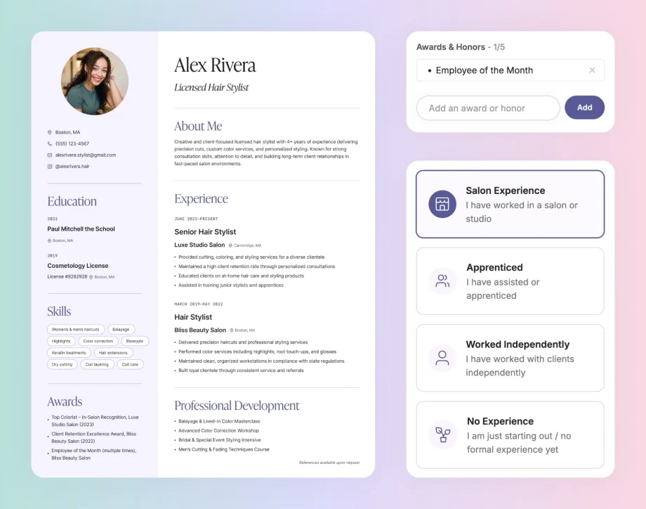 A nicely formatted resume for a recent cosmetology graduate.
