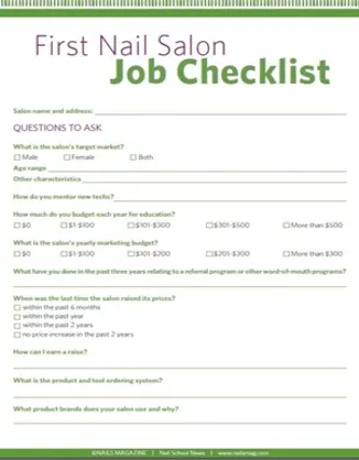 First Nail Salon Job Checklist