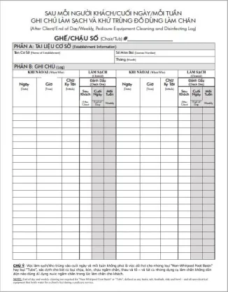 Pedicure Cleaning Log [in Vietnamese]